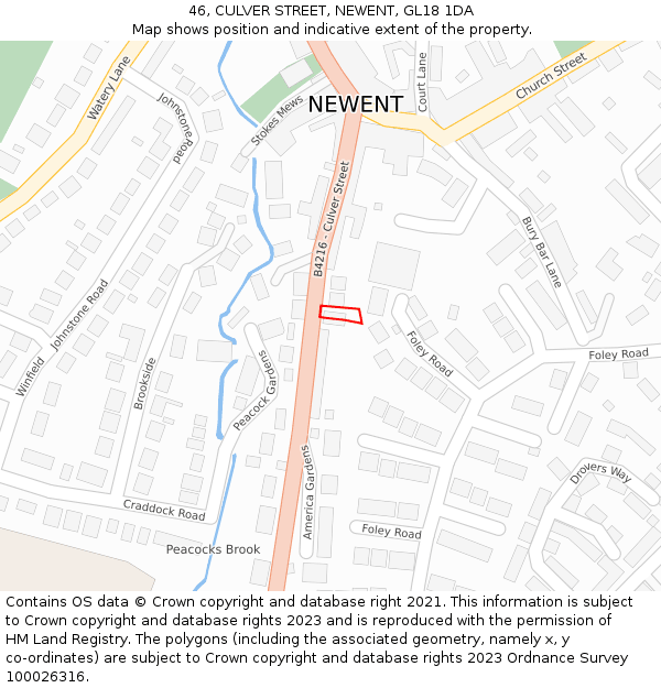 46, CULVER STREET, NEWENT, GL18 1DA: Location map and indicative extent of plot