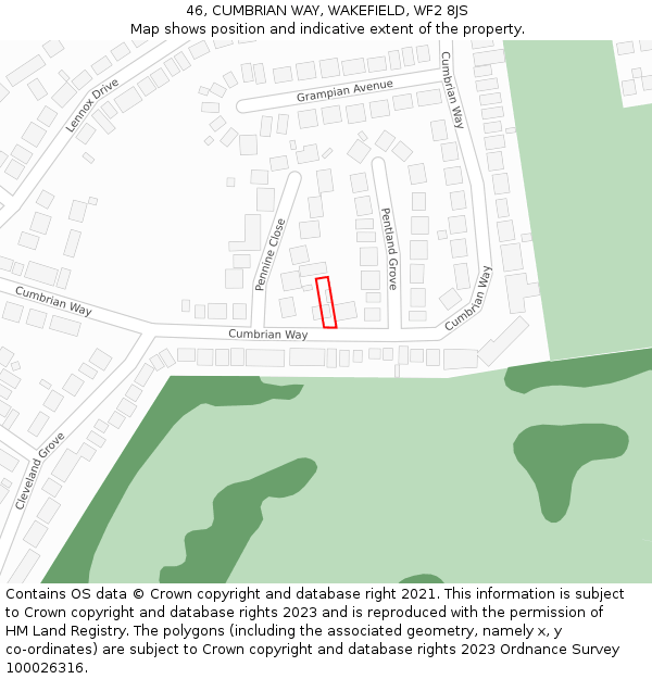 46, CUMBRIAN WAY, WAKEFIELD, WF2 8JS: Location map and indicative extent of plot