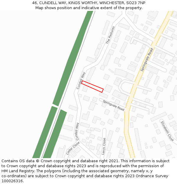 46, CUNDELL WAY, KINGS WORTHY, WINCHESTER, SO23 7NP: Location map and indicative extent of plot