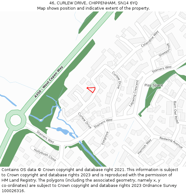 46, CURLEW DRIVE, CHIPPENHAM, SN14 6YQ: Location map and indicative extent of plot