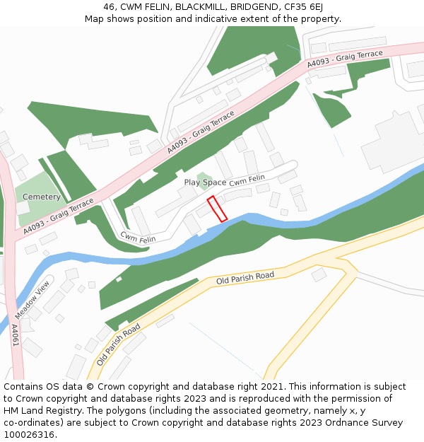 46, CWM FELIN, BLACKMILL, BRIDGEND, CF35 6EJ: Location map and indicative extent of plot