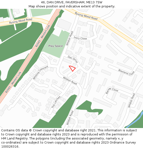 46, DAN DRIVE, FAVERSHAM, ME13 7SW: Location map and indicative extent of plot