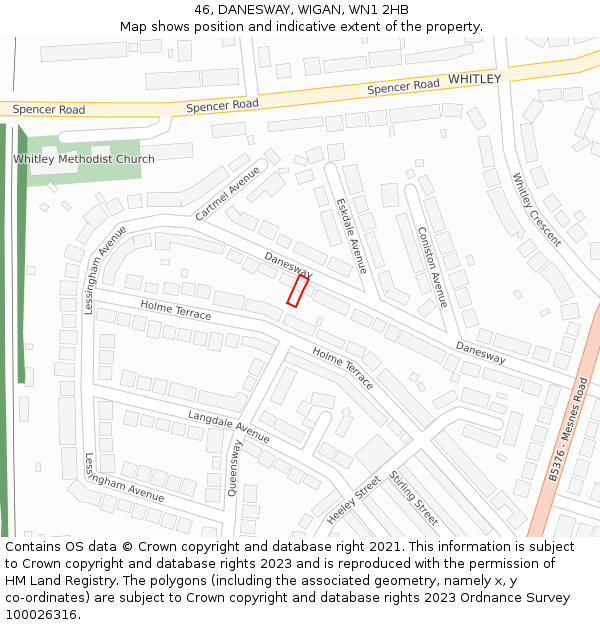 46, DANESWAY, WIGAN, WN1 2HB: Location map and indicative extent of plot