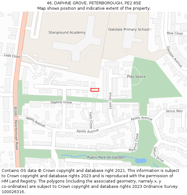 46, DAPHNE GROVE, PETERBOROUGH, PE2 8SE: Location map and indicative extent of plot