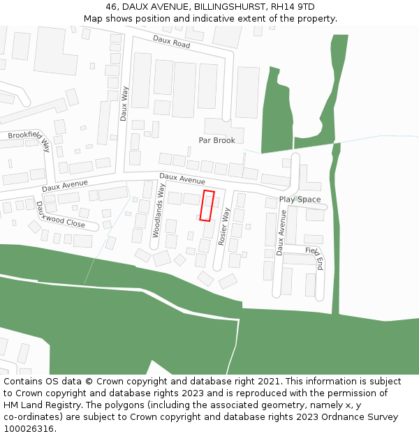 46, DAUX AVENUE, BILLINGSHURST, RH14 9TD: Location map and indicative extent of plot