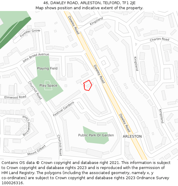 46, DAWLEY ROAD, ARLESTON, TELFORD, TF1 2JE: Location map and indicative extent of plot