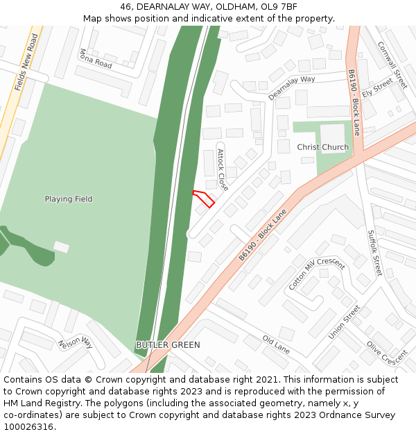 46, DEARNALAY WAY, OLDHAM, OL9 7BF: Location map and indicative extent of plot