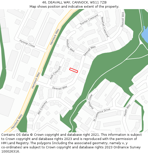 46, DEAVALL WAY, CANNOCK, WS11 7ZB: Location map and indicative extent of plot