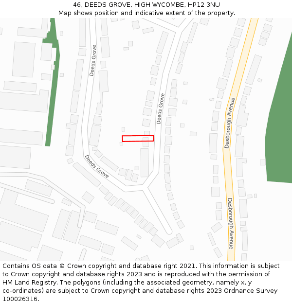 46, DEEDS GROVE, HIGH WYCOMBE, HP12 3NU: Location map and indicative extent of plot