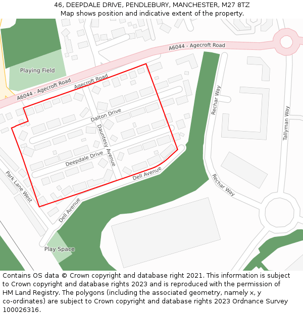 46, DEEPDALE DRIVE, PENDLEBURY, MANCHESTER, M27 8TZ: Location map and indicative extent of plot