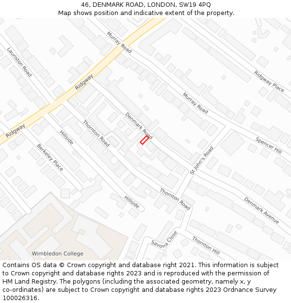 46, DENMARK ROAD, LONDON, SW19 4PQ: Location map and indicative extent of plot