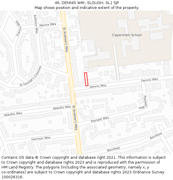 46, DENNIS WAY, SLOUGH, SL1 5JP: Location map and indicative extent of plot