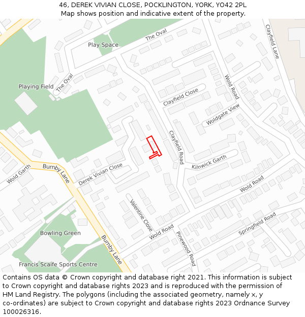 46, DEREK VIVIAN CLOSE, POCKLINGTON, YORK, YO42 2PL: Location map and indicative extent of plot