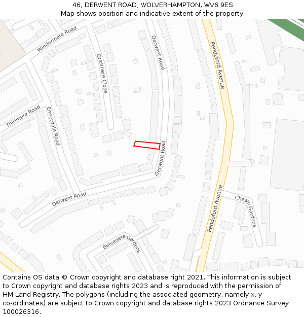 46, DERWENT ROAD, WOLVERHAMPTON, WV6 9ES: Location map and indicative extent of plot