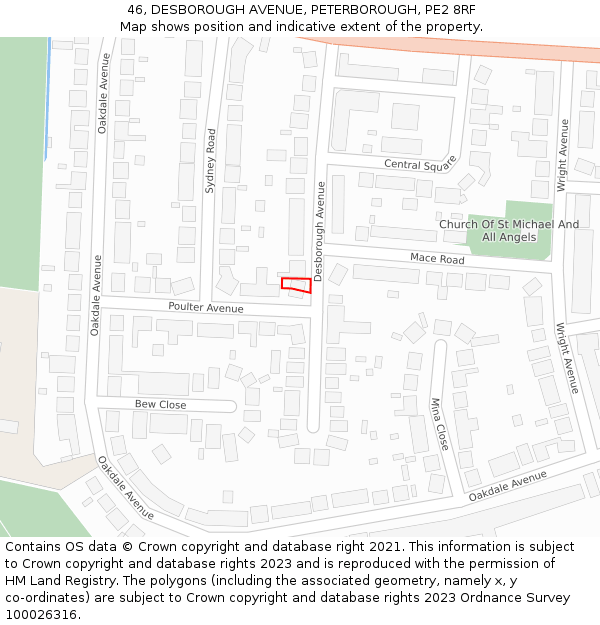 46, DESBOROUGH AVENUE, PETERBOROUGH, PE2 8RF: Location map and indicative extent of plot