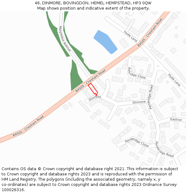 46, DINMORE, BOVINGDON, HEMEL HEMPSTEAD, HP3 0QW: Location map and indicative extent of plot