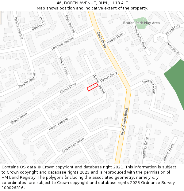 46, DOREN AVENUE, RHYL, LL18 4LE: Location map and indicative extent of plot