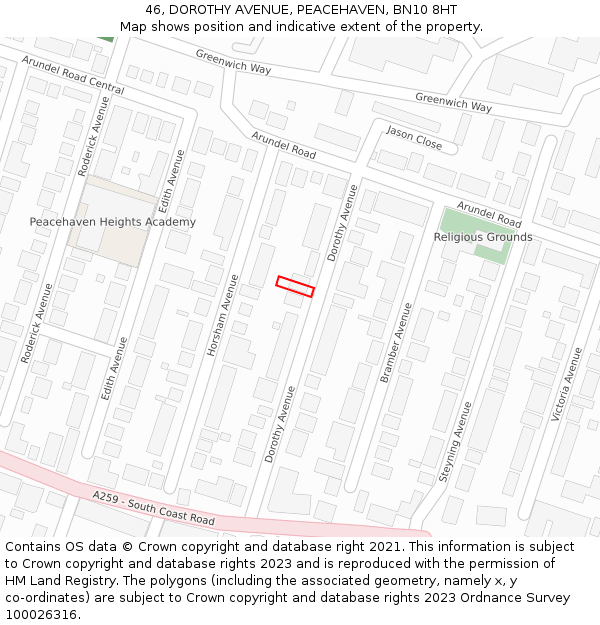 46, DOROTHY AVENUE, PEACEHAVEN, BN10 8HT: Location map and indicative extent of plot