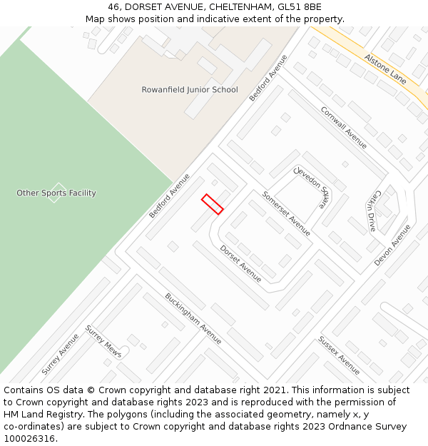 46, DORSET AVENUE, CHELTENHAM, GL51 8BE: Location map and indicative extent of plot