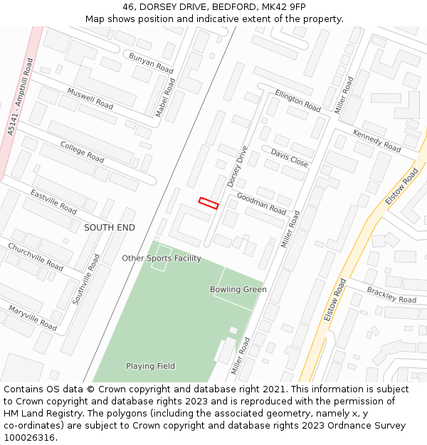 46, DORSEY DRIVE, BEDFORD, MK42 9FP: Location map and indicative extent of plot