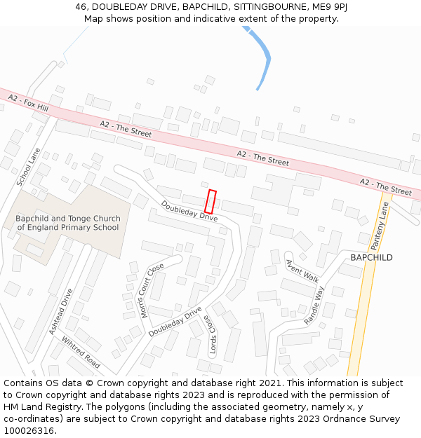 46, DOUBLEDAY DRIVE, BAPCHILD, SITTINGBOURNE, ME9 9PJ: Location map and indicative extent of plot