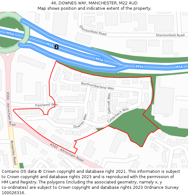 46, DOWNES WAY, MANCHESTER, M22 4UD: Location map and indicative extent of plot