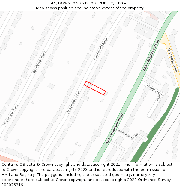 46, DOWNLANDS ROAD, PURLEY, CR8 4JE: Location map and indicative extent of plot