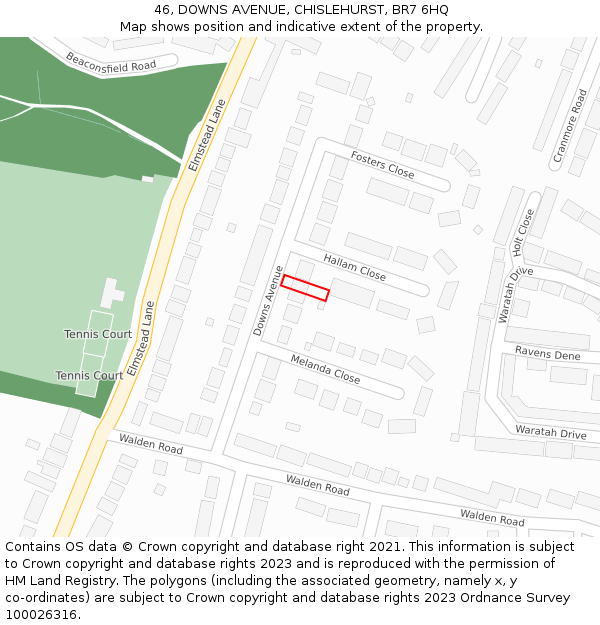 46, DOWNS AVENUE, CHISLEHURST, BR7 6HQ: Location map and indicative extent of plot