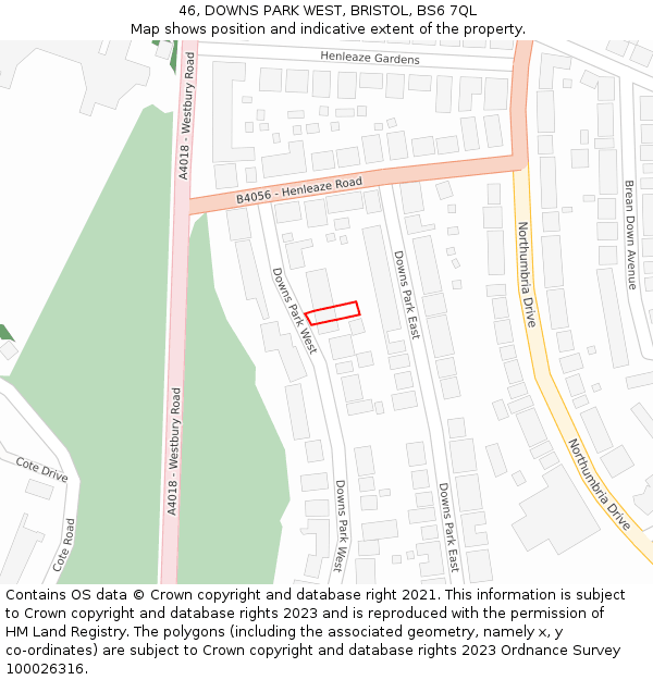 46, DOWNS PARK WEST, BRISTOL, BS6 7QL: Location map and indicative extent of plot