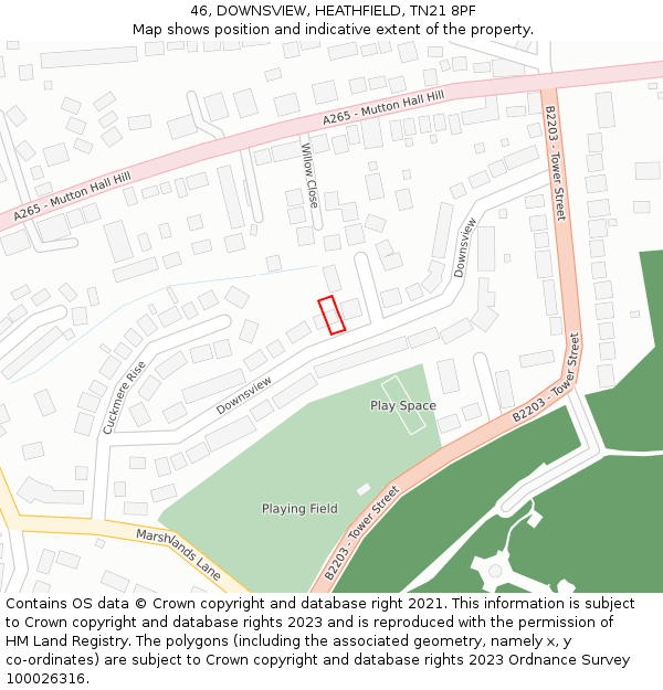 46, DOWNSVIEW, HEATHFIELD, TN21 8PF: Location map and indicative extent of plot