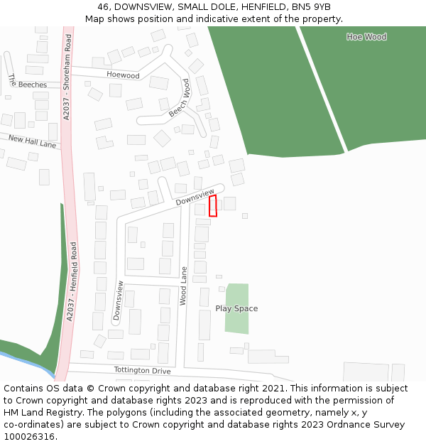 46, DOWNSVIEW, SMALL DOLE, HENFIELD, BN5 9YB: Location map and indicative extent of plot