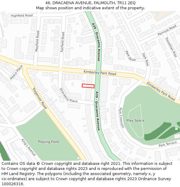 46, DRACAENA AVENUE, FALMOUTH, TR11 2EQ: Location map and indicative extent of plot