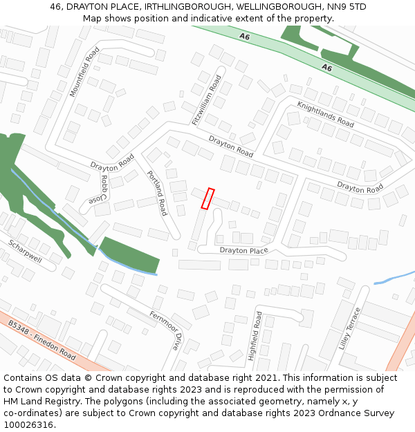 46, DRAYTON PLACE, IRTHLINGBOROUGH, WELLINGBOROUGH, NN9 5TD: Location map and indicative extent of plot
