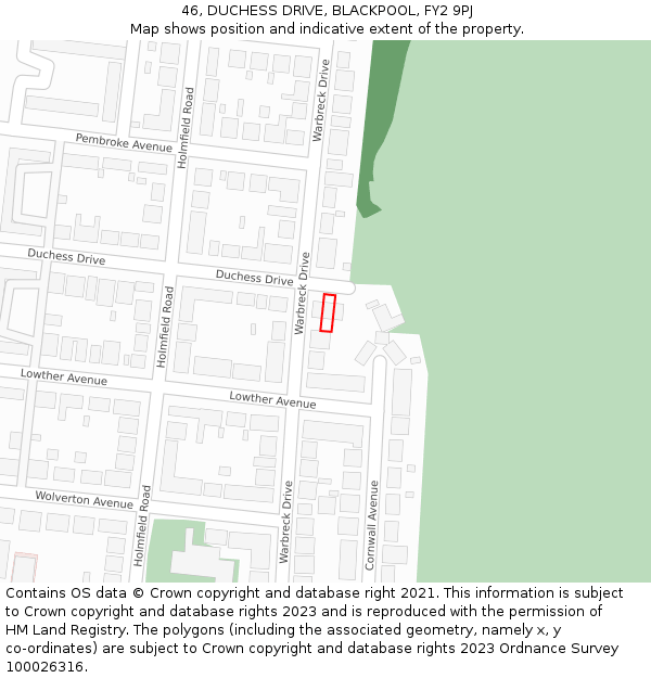 46, DUCHESS DRIVE, BLACKPOOL, FY2 9PJ: Location map and indicative extent of plot