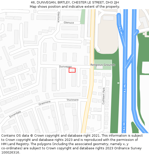 46, DUNVEGAN, BIRTLEY, CHESTER LE STREET, DH3 2JH: Location map and indicative extent of plot