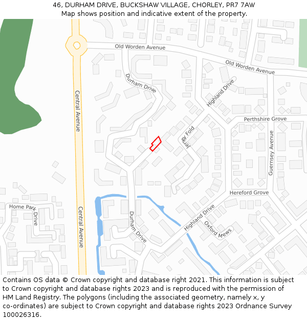 46, DURHAM DRIVE, BUCKSHAW VILLAGE, CHORLEY, PR7 7AW: Location map and indicative extent of plot