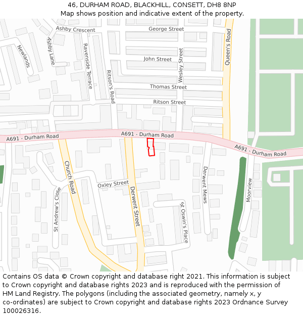 46, DURHAM ROAD, BLACKHILL, CONSETT, DH8 8NP: Location map and indicative extent of plot