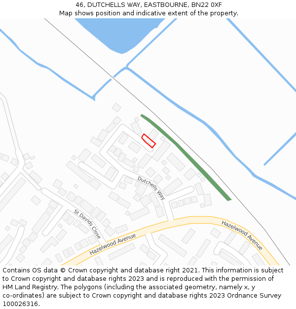 46, DUTCHELLS WAY, EASTBOURNE, BN22 0XF: Location map and indicative extent of plot