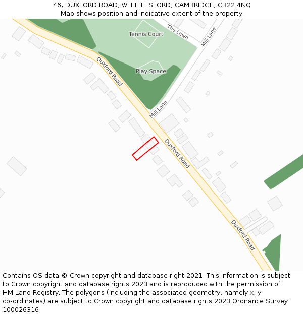 46, DUXFORD ROAD, WHITTLESFORD, CAMBRIDGE, CB22 4NQ: Location map and indicative extent of plot