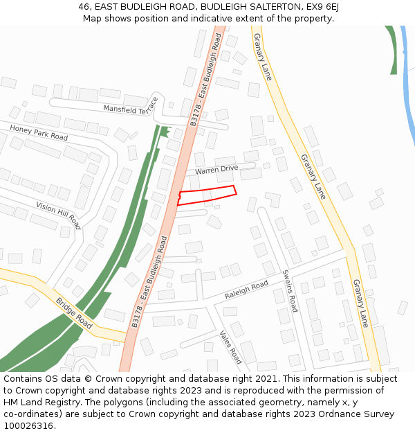 46, EAST BUDLEIGH ROAD, BUDLEIGH SALTERTON, EX9 6EJ: Location map and indicative extent of plot