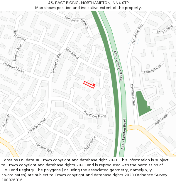 46, EAST RISING, NORTHAMPTON, NN4 0TP: Location map and indicative extent of plot