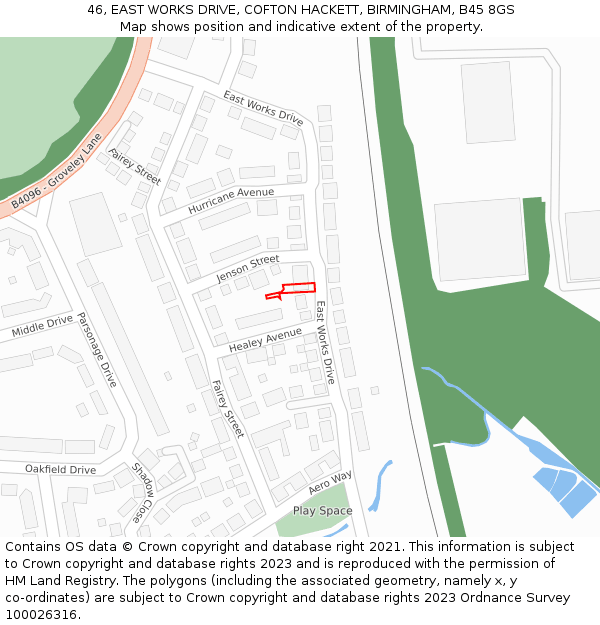 46, EAST WORKS DRIVE, COFTON HACKETT, BIRMINGHAM, B45 8GS: Location map and indicative extent of plot