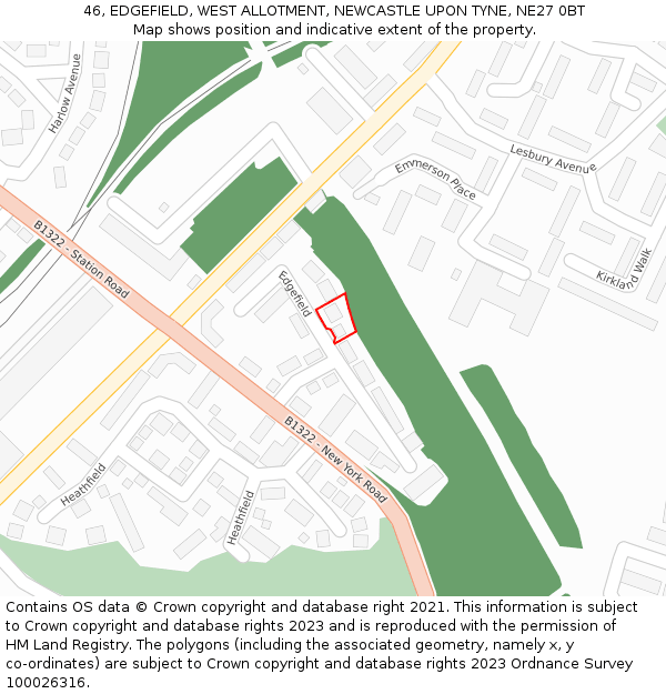 46, EDGEFIELD, WEST ALLOTMENT, NEWCASTLE UPON TYNE, NE27 0BT: Location map and indicative extent of plot