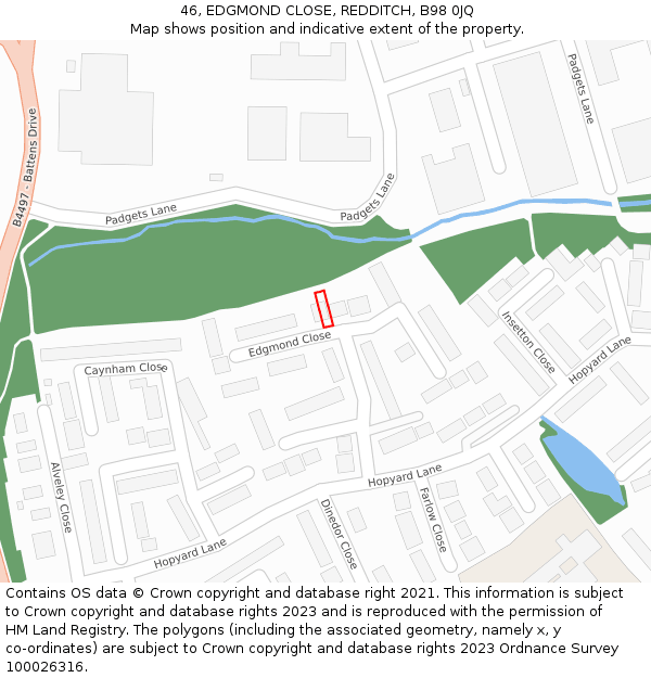 46, EDGMOND CLOSE, REDDITCH, B98 0JQ: Location map and indicative extent of plot