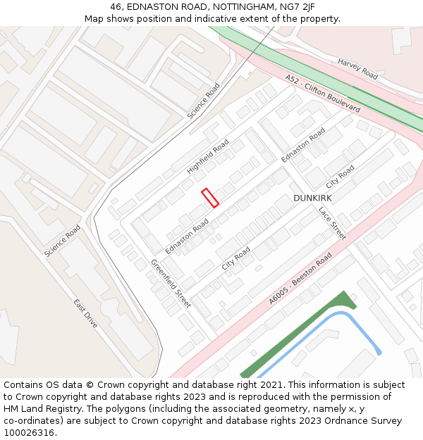 46, EDNASTON ROAD, NOTTINGHAM, NG7 2JF: Location map and indicative extent of plot