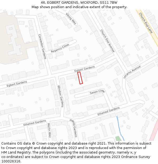 46, EGBERT GARDENS, WICKFORD, SS11 7BW: Location map and indicative extent of plot