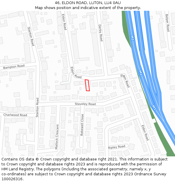 46, ELDON ROAD, LUTON, LU4 0AU: Location map and indicative extent of plot