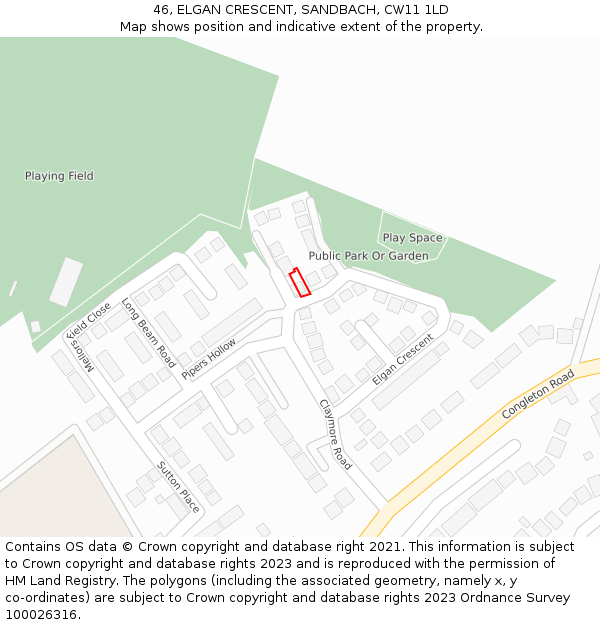 46, ELGAN CRESCENT, SANDBACH, CW11 1LD: Location map and indicative extent of plot