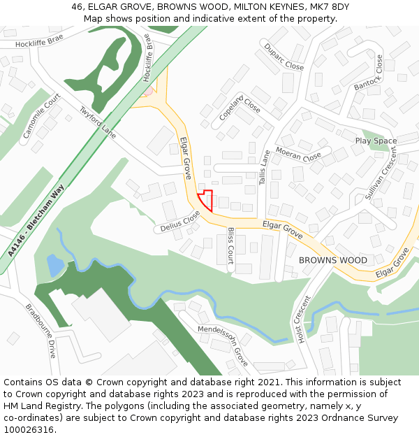 46, ELGAR GROVE, BROWNS WOOD, MILTON KEYNES, MK7 8DY: Location map and indicative extent of plot