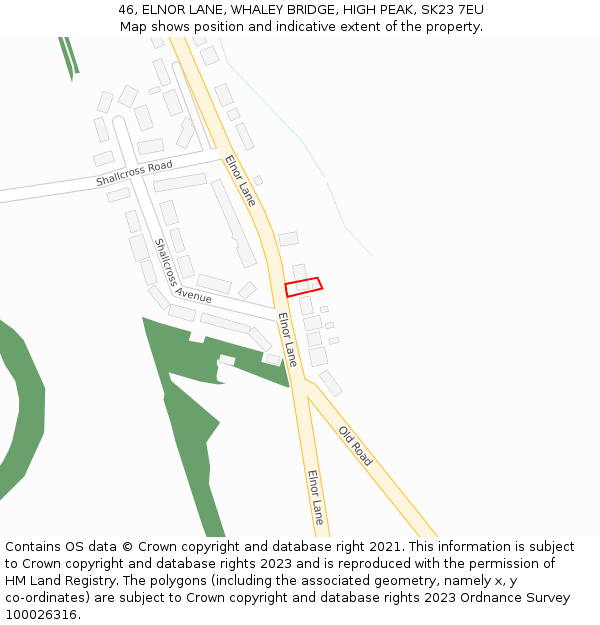 46, ELNOR LANE, WHALEY BRIDGE, HIGH PEAK, SK23 7EU: Location map and indicative extent of plot